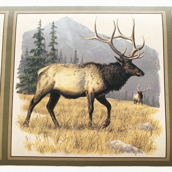 Seabrook Designs Wallpaper Border Cabin Lodge Moose Wolf Couger SEALED HB722B - Picture 3 of 7